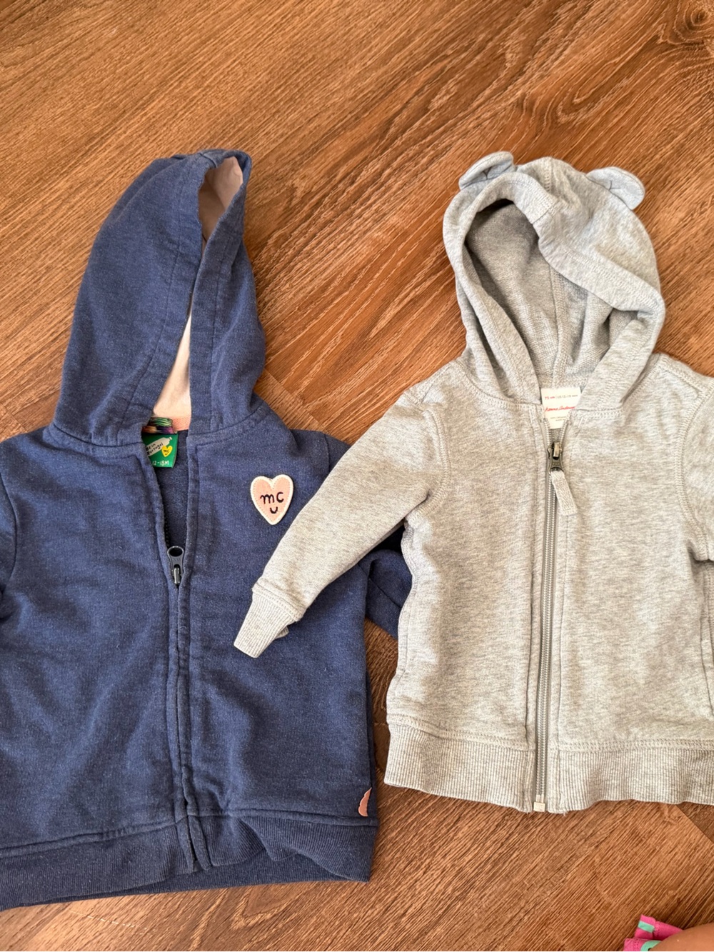 Two Baby Hoodies - Navy & Light Gray
